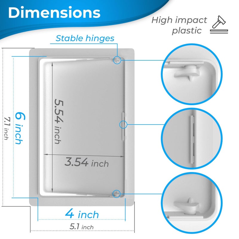 BOZZON Access Panel for Drywall - 4 x 6 inch - Wall Hole Cover - Access Door - Plumbing Access Panel for Drywall - Heavy Durable Plastic White - Image 2