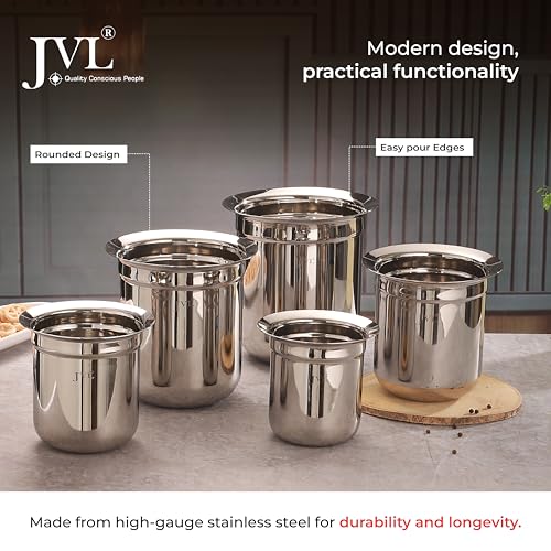 JVL Classicware Stainless Steel Gunj Multi-Purpose Storage & Serving Container with Spill-Free Pouring, Mirror Finish, Ideal Vessel for Milk, Rasam, Juices, Snacks & Cooked Food - 2.25 Litre - Image 2