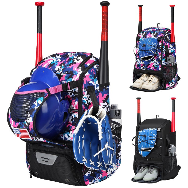 GOTECH Softball Bat Bag for Youth & Adults, Baseball Equipment Bag with Fence Hook, Lightweight Bat Backpack with Shoe Compartment, Large Main Compartment for Helmet - Pink - Image 1