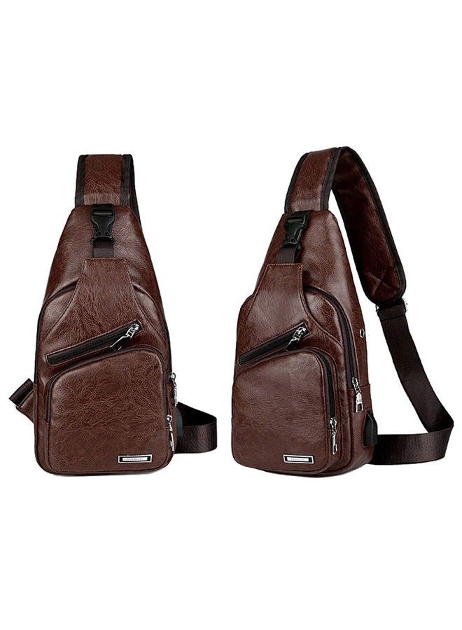 Peicees Leather Sling Bag Mens Crossbody Bag Chest Bag Sling Backpack for Men with USB Charge Port - Image 5