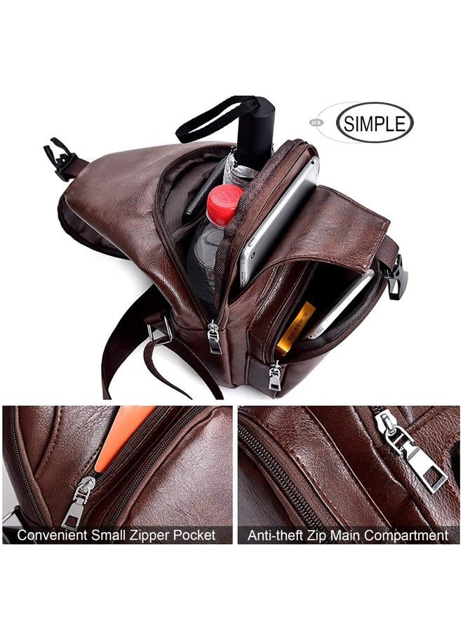 Peicees Leather Sling Bag Mens Crossbody Bag Chest Bag Sling Backpack for Men with USB Charge Port - Image 4