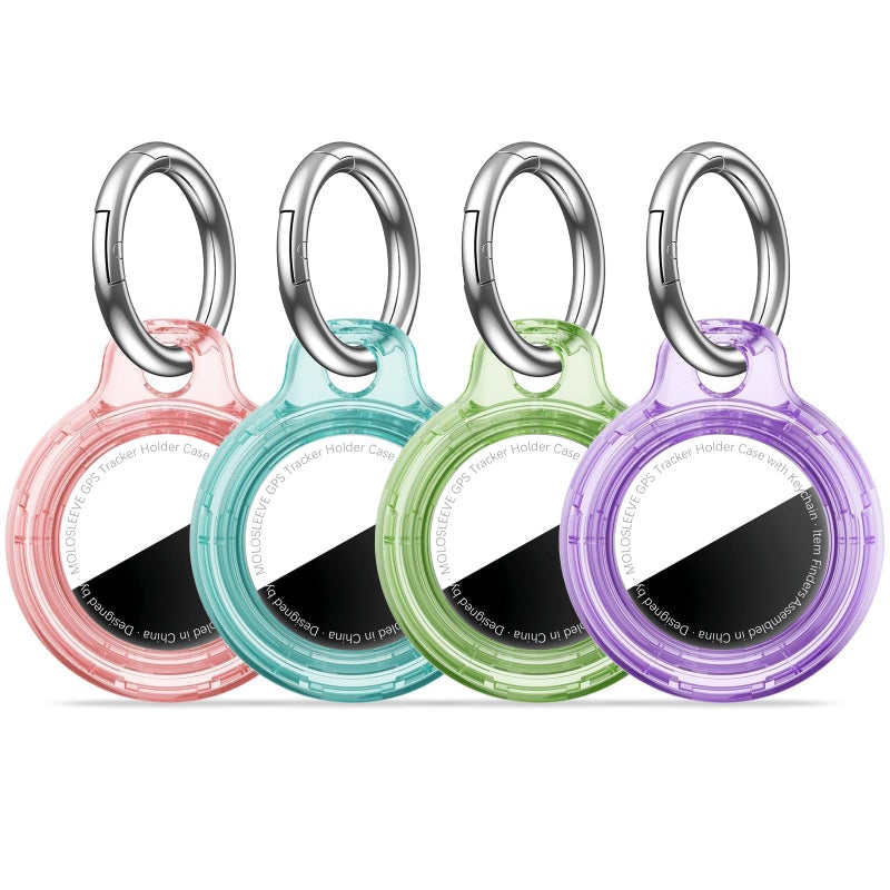 MOLOSLEEVE [4 Pack Case for AirTag 2nd Gen (2026) & 1st Gen, Holder Anti-Scratch Protective Cover for Air Tags, Men's Women's Keyrings & Keychains for Keys, Luggage, Clear Multicolor - Image 1
