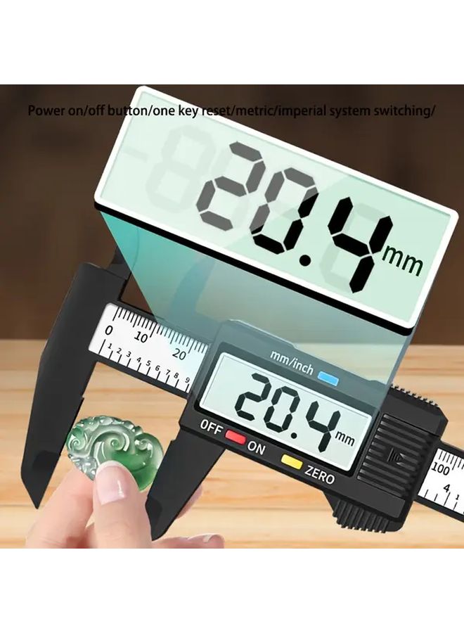 مقياس رقمي دقيق مزود بشاشة LCD من البلاستيك المقوى بألياف الكربون، أداة قياس تعمل بالبطارية من نوع فيرنييه، لقياس قطع الأثاث والأجزاء المعدنية حتى نطاق 150 مم، باللون الأسود - Image 5