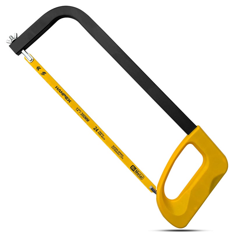 Hanpex 12in. High-Tension Hacksaw Frame with 24 TPI Bi-metal Blade, Hand Saw Suitable for Metal, wood, PVC, Carpentry - Image 1
