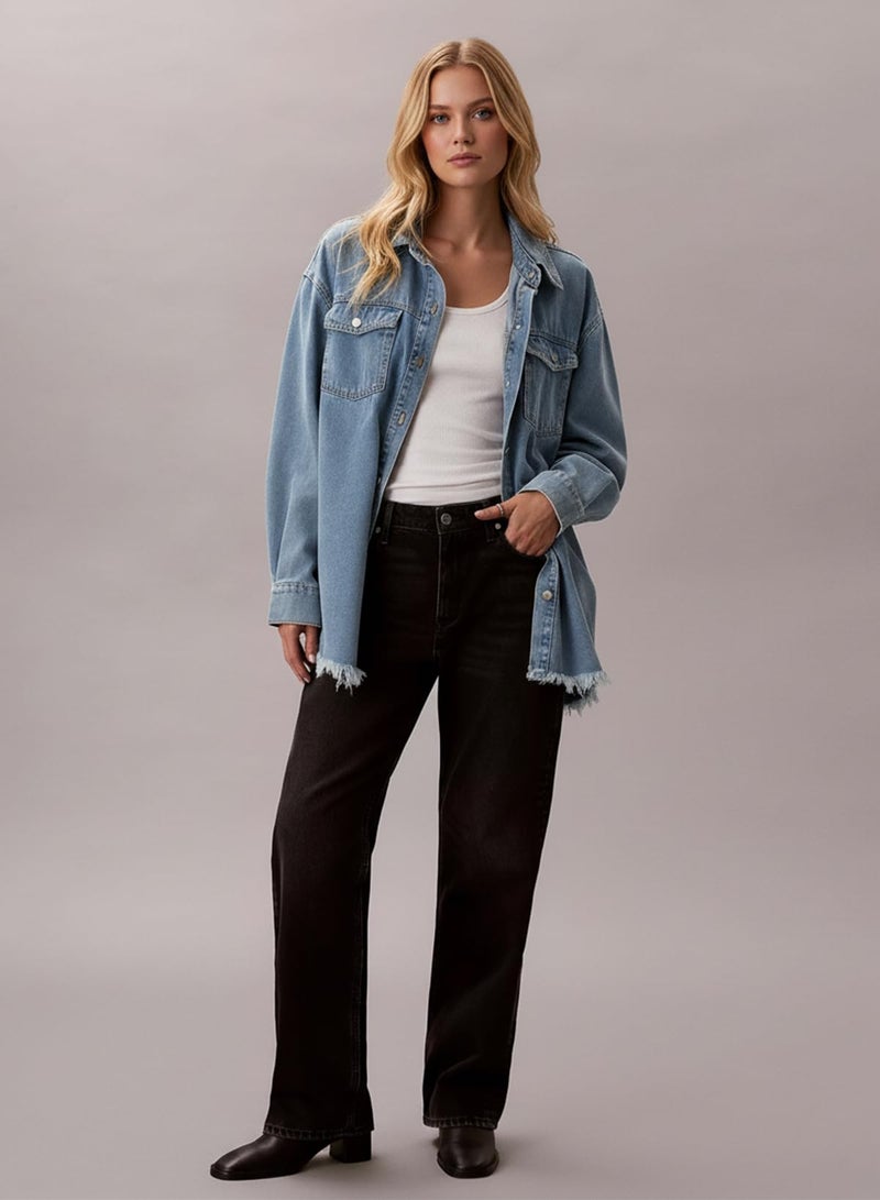 Dokotoo Women's Oversized Denim Jacket Casual Long Sleeve Denim Shirts Distresse Jean Jacket Fall Outfits 2025 Sky Blue Medium - Image 4
