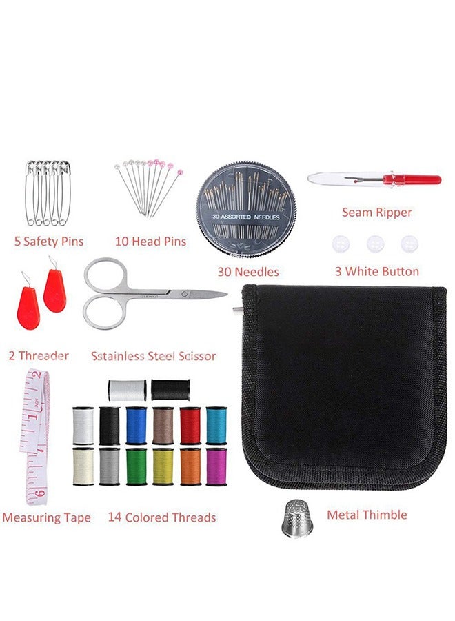 إسكدنيا طقم خياطة هدايا للجدة، الأم، الصديق، المسافر، البالغين، المبتدئين، الطوارئ، لوازم الخياطة مع مقص، إبر خياطة، ثُقْب، خيوط، شريط قياس إلخ (أسود) - Image 2