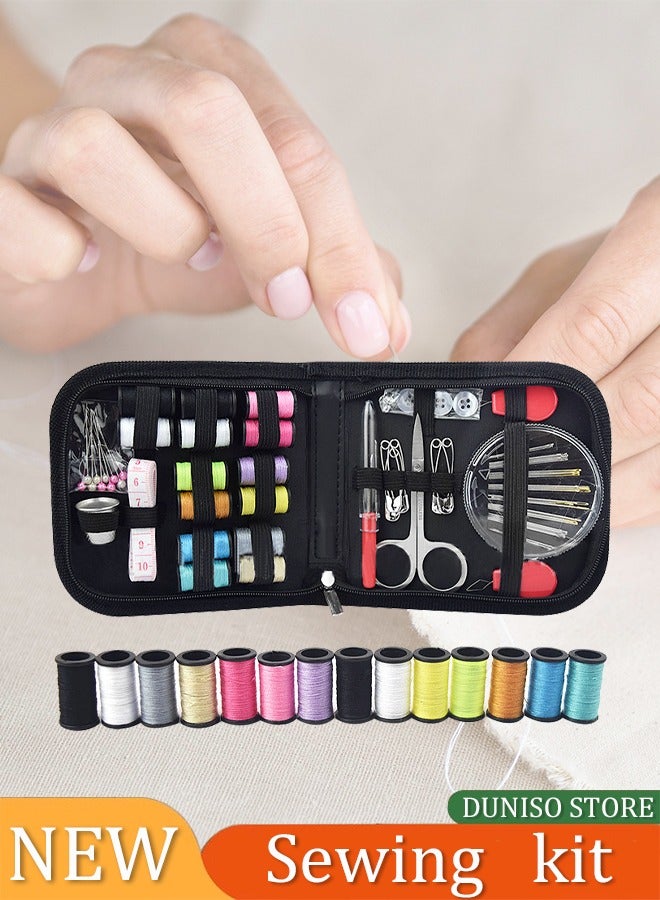 إسكدنيا طقم خياطة هدايا للجدة، الأم، الصديق، المسافر، البالغين، المبتدئين، الطوارئ، لوازم الخياطة مع مقص، إبر خياطة، ثُقْب، خيوط، شريط قياس إلخ (أسود) - Image 1