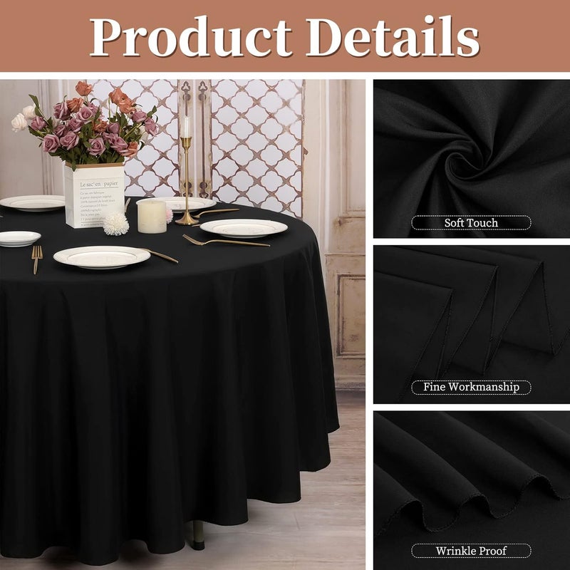 FXKS 4 Packs Black Round Table Cloth 108 Inch Circular Table Cloth, Stain and Resistant Washable Polyester Round Tablecloth Table Cover for Wedding Parties Banquet Reception Gift Table - Image 4
