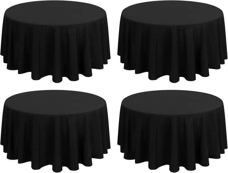FXKS 4 Packs Black Round Table Cloth 108 Inch Circular Table Cloth, Stain and Resistant Washable Polyester Round Tablecloth Table Cover for Wedding Parties Banquet Reception Gift Table - Image 1
