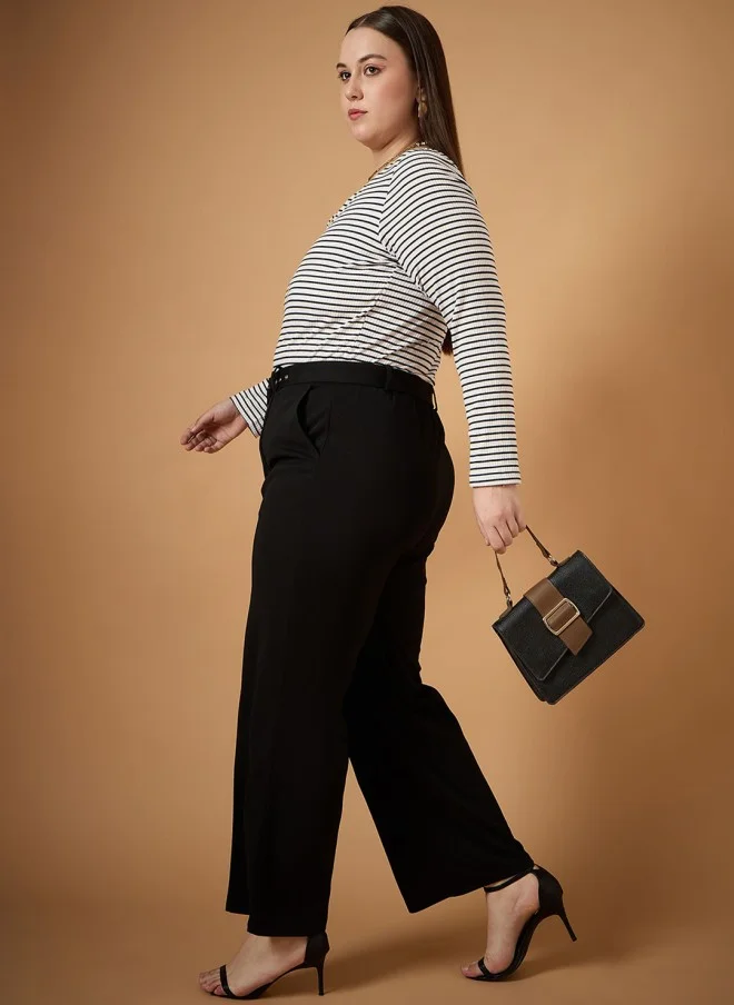 ساسافراس Black High-Rise Straight Fit Trousers for Women