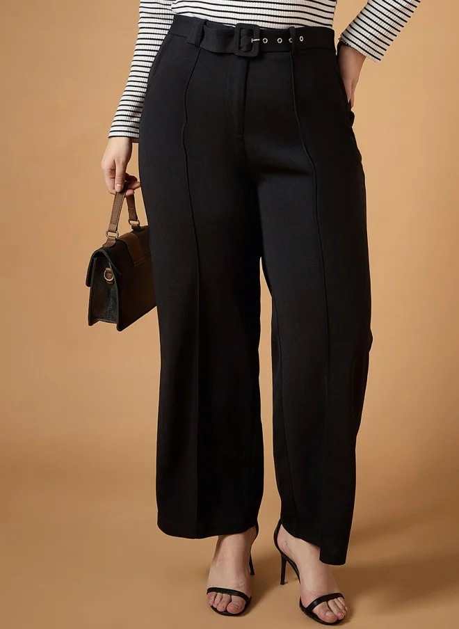ساسافراس Black High-Rise Straight Fit Trousers for Women