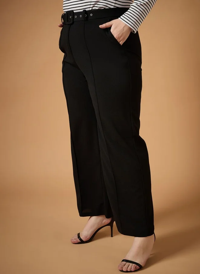 ساسافراس Black High-Rise Straight Fit Trousers for Women