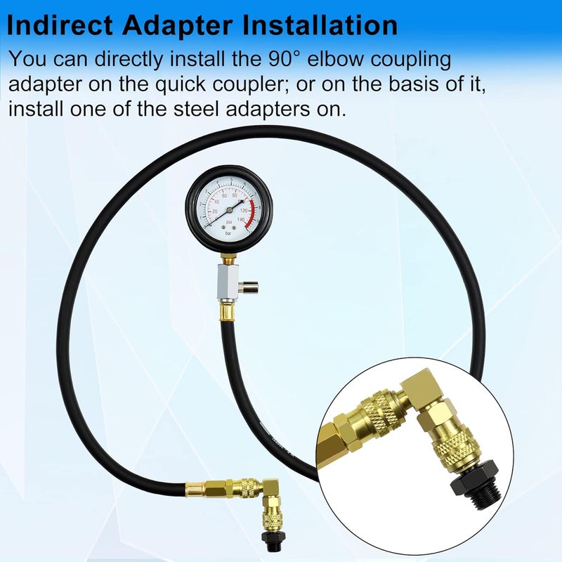 أداة اختبار ضغط الزيت ، مجموعة مقياس ضغط الزيت 0-140PSI لاختبار ضغط أسطوانات المحرك في نظام الوقود مع محولات خرطوم للسيارات والدراجات الرباعية والشاحنات، مع حقيبة حمراء - Image 3
