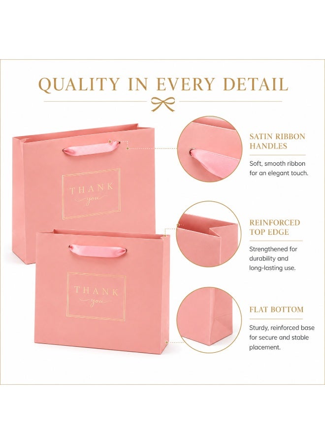 5 Sets Gold Foil Thank You Print Pink Gift Tote Bags Ribbon Handle Hand Bags for Ramadan Eid Wedding Birthday Party Gift Packaging 32x26x11cm - Image 4