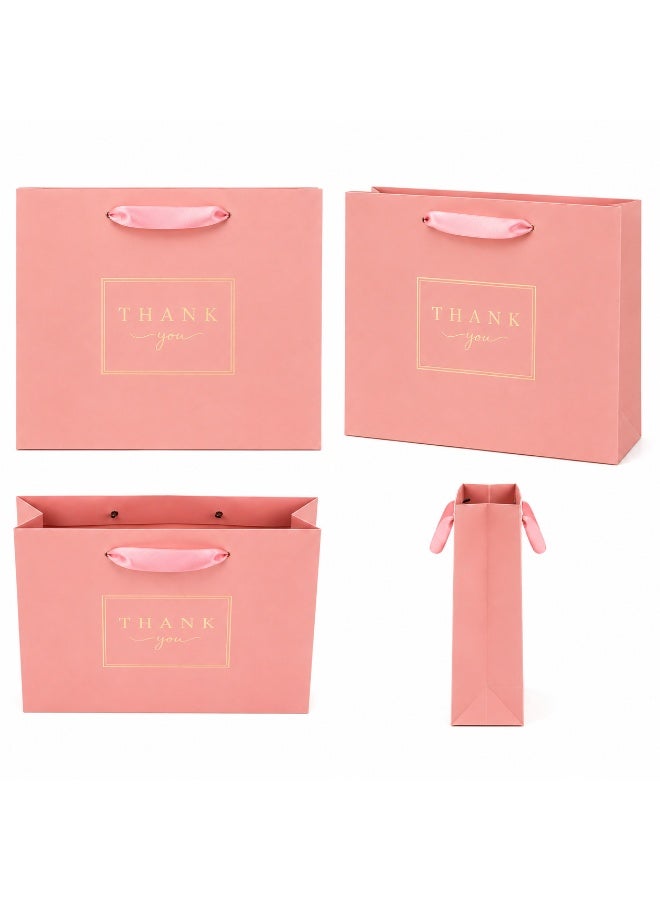 5 Sets Gold Foil Thank You Print Pink Gift Tote Bags Ribbon Handle Hand Bags for Ramadan Eid Wedding Birthday Party Gift Packaging 32x26x11cm - Image 3