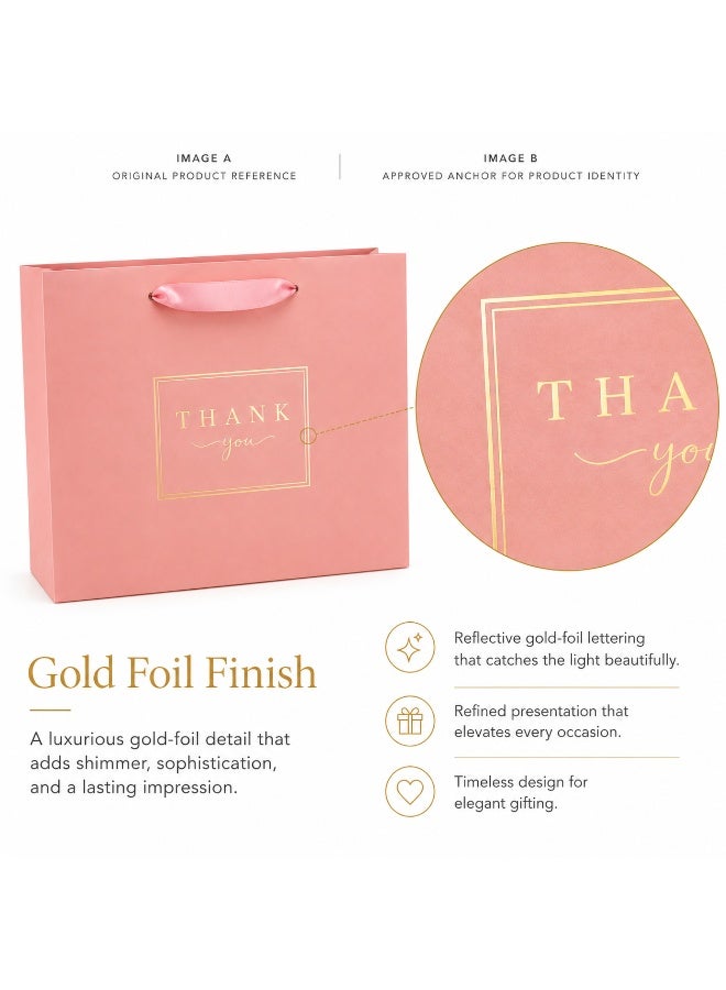5 Sets Gold Foil Thank You Print Pink Gift Tote Bags Ribbon Handle Hand Bags for Ramadan Eid Wedding Birthday Party Gift Packaging 32x26x11cm - Image 5