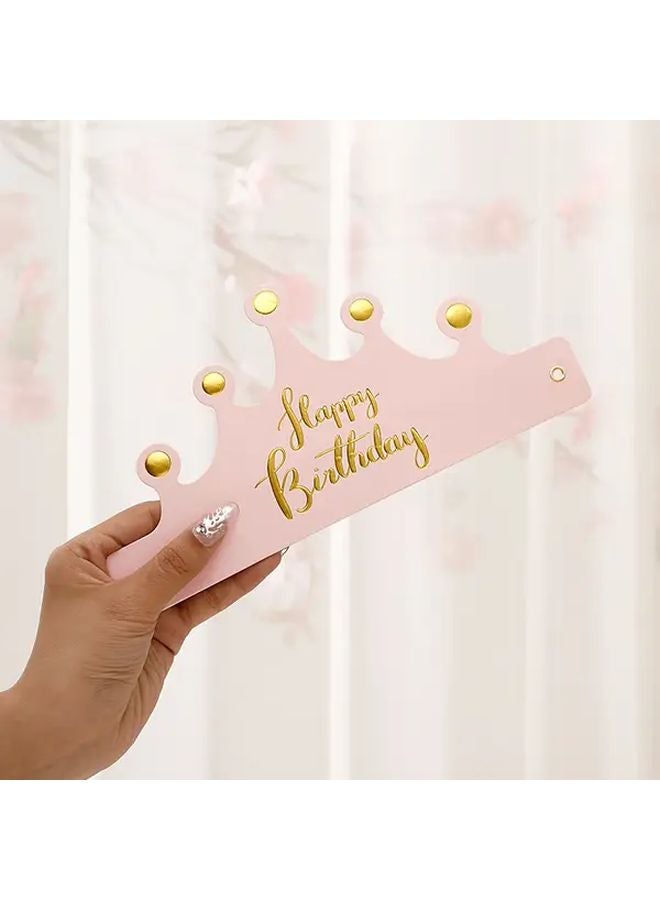 Pink Birthday Party Hats With Golden Lettering Individually Wrapped Disposable Paper Crowns - Image 4