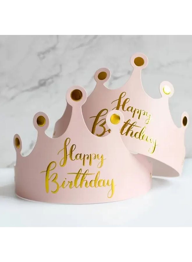 Pink Birthday Party Hats With Golden Lettering Individually Wrapped Disposable Paper Crowns - Image 3