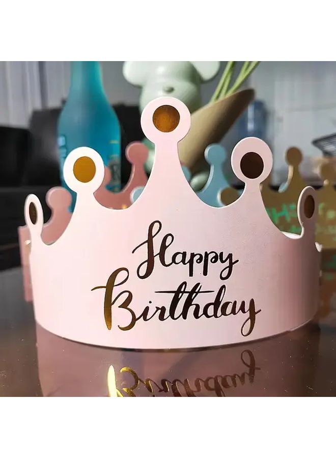 Pink Birthday Party Hats With Golden Lettering Individually Wrapped Disposable Paper Crowns - Image 2