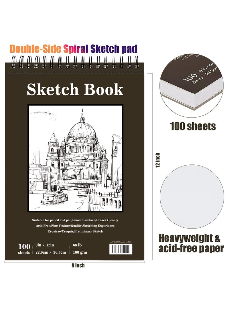 100-Sheets Sketch Book 9 x 12 inches, Double-side Spiral Sketch Pad (68lb/100gsm), Acid Free Art Sketchbook Artistic Drawing Painting Writing Paper Ideal for colored pencils, pencils, crayons, oil pastels, sketches - Image 2