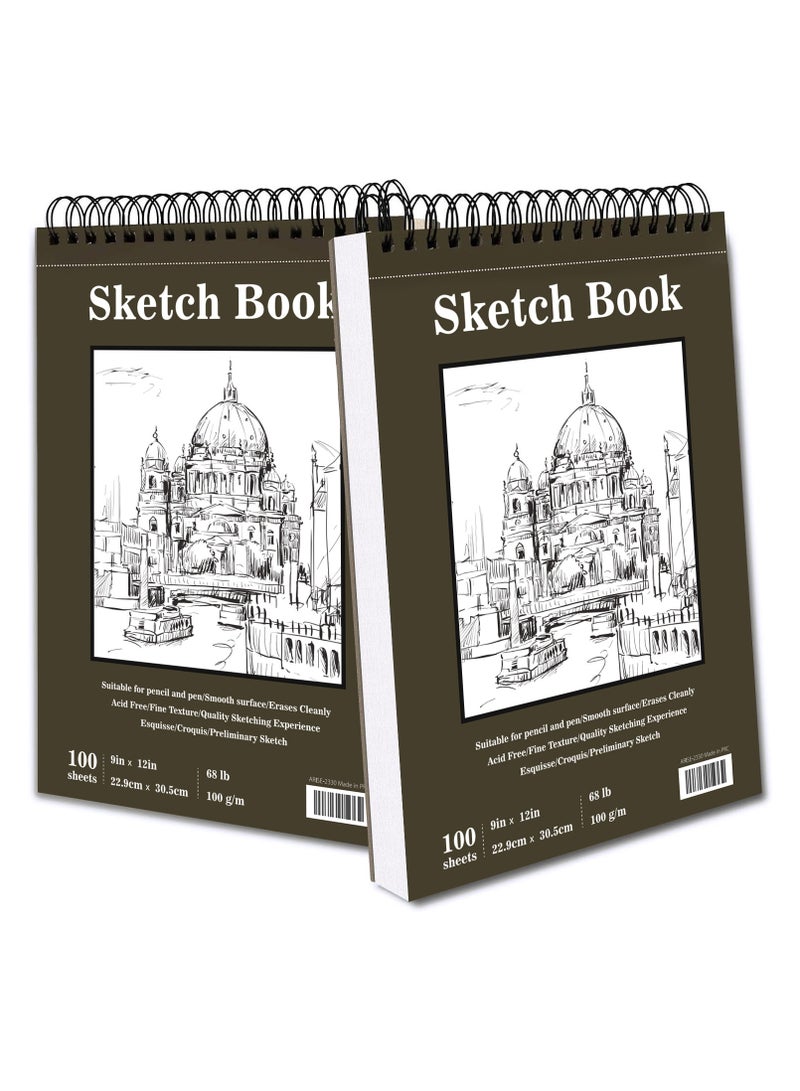 100-Sheets Sketch Book 9 x 12 inches, Double-side Spiral Sketch Pad (68lb/100gsm), Acid Free Art Sketchbook Artistic Drawing Painting Writing Paper Ideal for colored pencils, pencils, crayons, oil pastels, sketches - Image 1