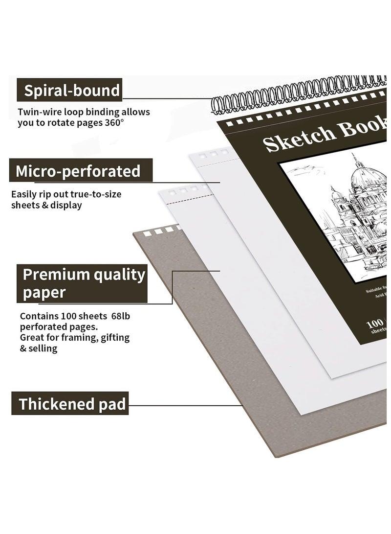 100-Sheets Sketch Book 9 x 12 inches, Double-side Spiral Sketch Pad (68lb/100gsm), Acid Free Art Sketchbook Artistic Drawing Painting Writing Paper Ideal for colored pencils, pencils, crayons, oil pastels, sketches - Image 3