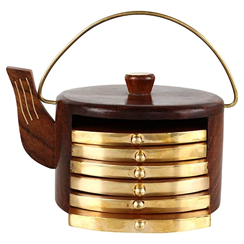SYSI HOME Wooden Tea Coasters Set for Dining Table Decor Accessories - Coster Set for Office Table-Durable and Long-Lasting, Premium Finish, (Kettle Shape) - Image 5