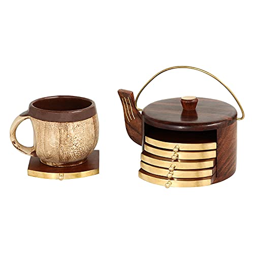 SYSI HOME Wooden Tea Coasters Set for Dining Table Decor Accessories - Coster Set for Office Table-Durable and Long-Lasting, Premium Finish, (Kettle Shape) - Image 4