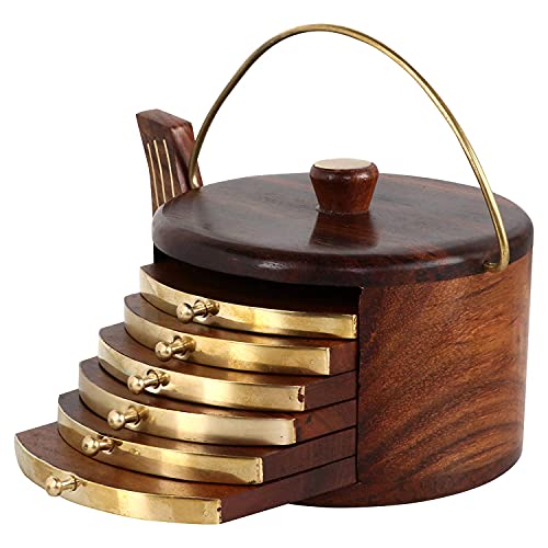 SYSI HOME Wooden Tea Coasters Set for Dining Table Decor Accessories - Coster Set for Office Table-Durable and Long-Lasting, Premium Finish, (Kettle Shape) - Image 2