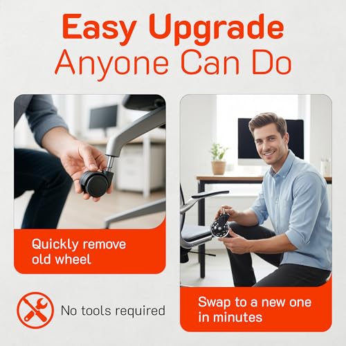 Clever Productions Replacement Office Chair Wheels (3" Set of 5) - Smooth & Quiet Rolling Heavy Duty 98% Universal Fit Caster Wheels for Office Chair - Desk Chair Wheels Clear for Hardwood Tile Vinyl Floors & Carpet - Image 5