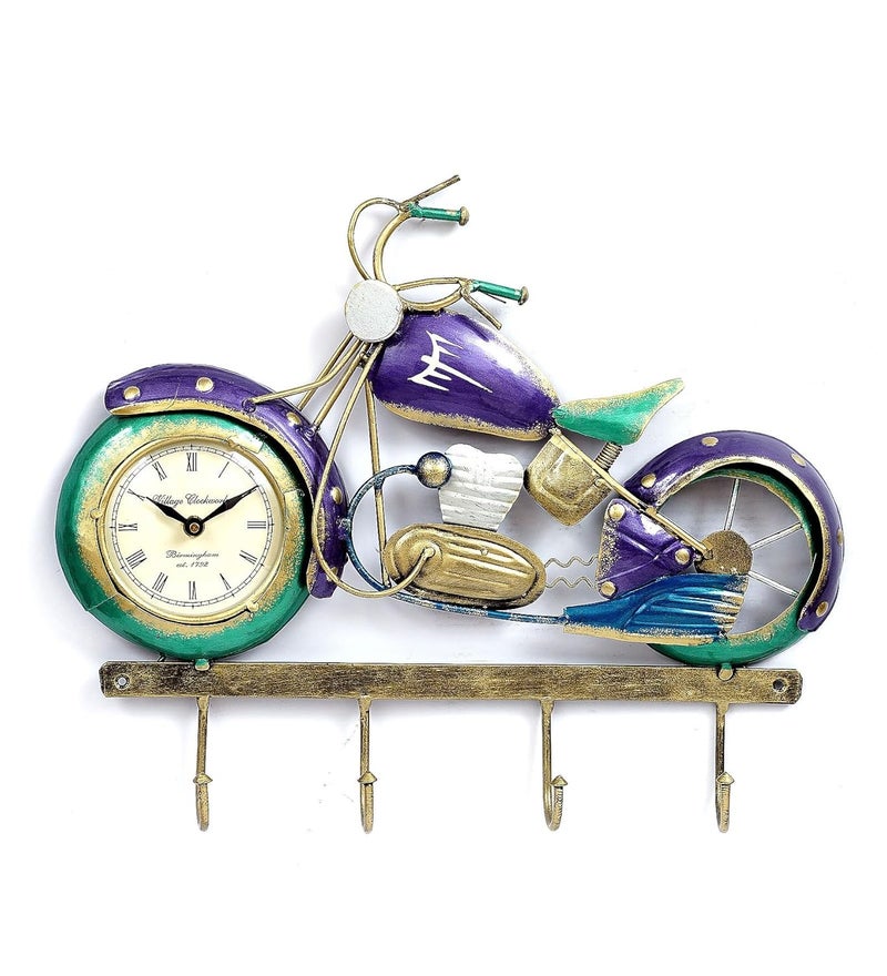 CRAFT TREE Metal Bike Shape Showpiece Key Holder with Clock Wall Stylish Key Stand Key Hanger Key Chain Holders for Wall - Image 2