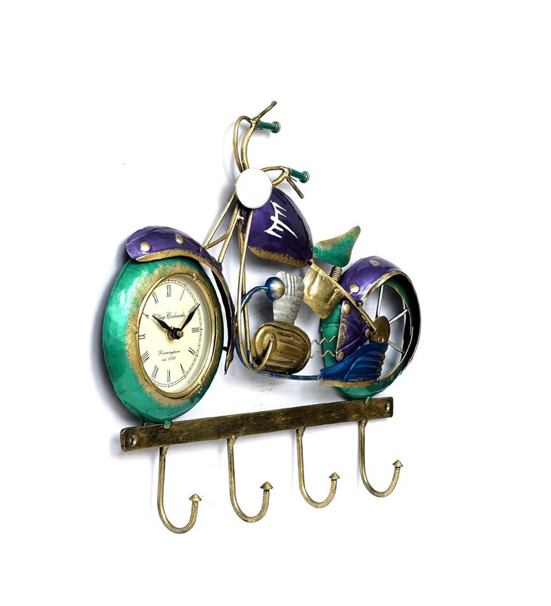 CRAFT TREE Metal Bike Shape Showpiece Key Holder with Clock Wall Stylish Key Stand Key Hanger Key Chain Holders for Wall - Image 3