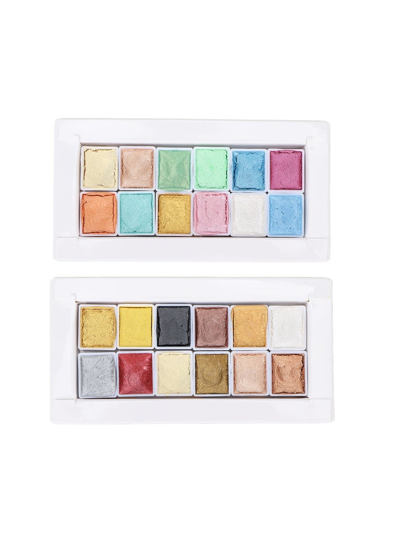 Velaurs Pearlescent Watercolor Solid Pigment Metallic Color + Macaron Color Two Boxes For Art Painting, Nail Art And Blooming  - Image 1