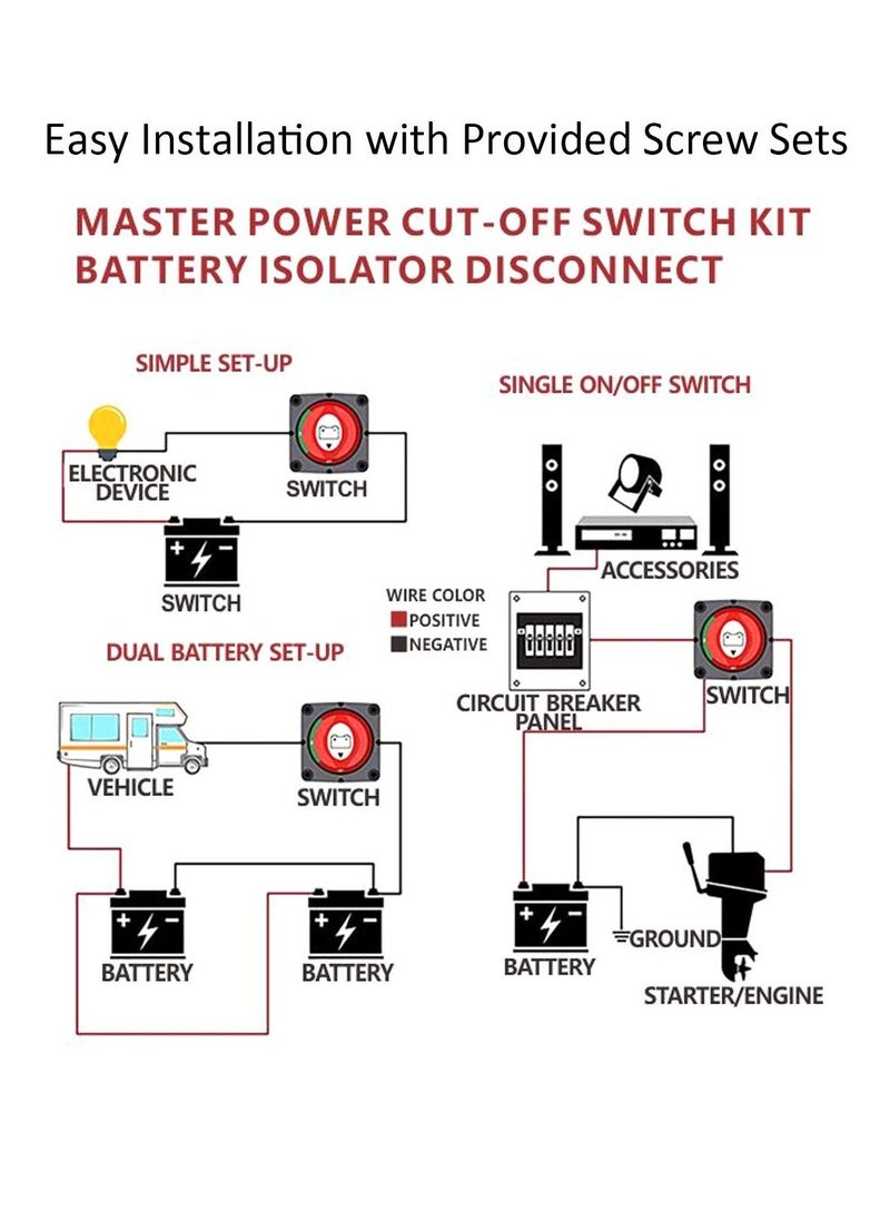 Generic - Battery Disconnect Switch Master, Master Isolator, 12V-48V Waterproof Power Isolator On-Off Kill 275Amps High Current for Car RV Marine Boat Truck ATV Vehicles (On/Off) - Image 1