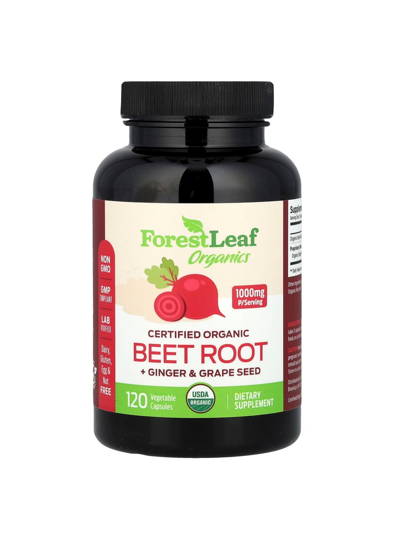 Certified Organic Beet Root + Ginger & Grape Seed, 120 Vegetable Capsules