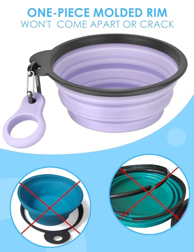 Aonkey Collapsible Dog Bowls with Bottle Carrier, 2 Pack Travel Dog Water Bowl Upgraded Carabiner, One-Piece Molded Rim No Fall Off or Crack, Foldable Silicone Portable for Pets Walking Hiking 15oz - Image 4