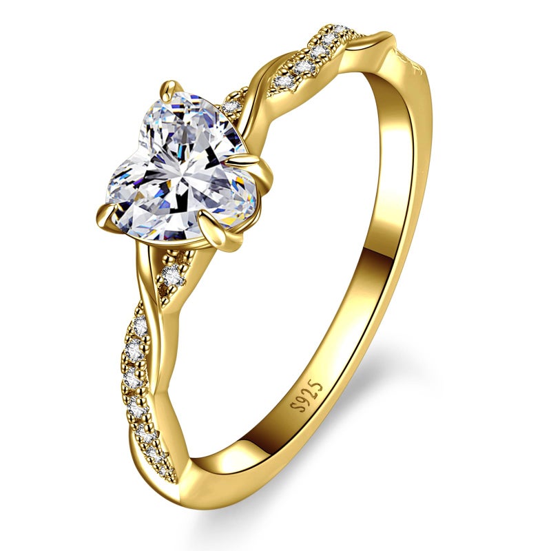 Yaresul 925 Sterling Silver Promise Ring for Her, 14K Plated Gold Sterling Silver Heart Ring Heart Cut Cubic Zirconia Ring April Birthstone Jewelry Token of Love Gifts Size 5 - Image 1