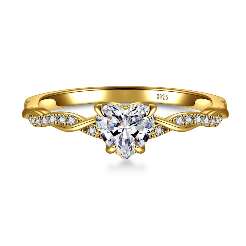 Yaresul 925 Sterling Silver Promise Ring for Her, 14K Plated Gold Sterling Silver Heart Ring Heart Cut Cubic Zirconia Ring April Birthstone Jewelry Token of Love Gifts Size 5 - Image 2