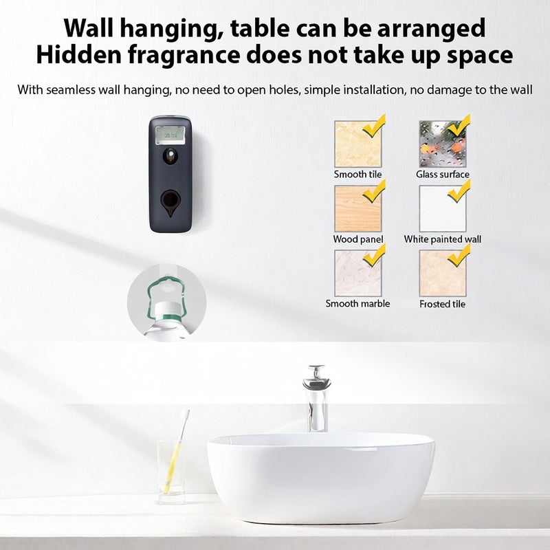 300ml Automatic Air Freshener Spray Dispenser Wall Mount/Standing for Bathroom Hotel Office Commercial Place Low-noise LCD Fragrance Dispenser Dual Power Supply - Image 2