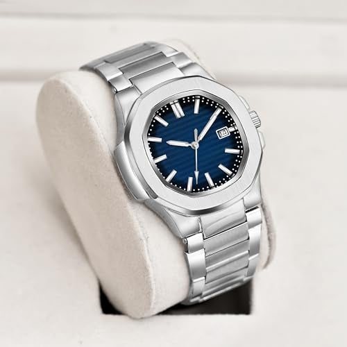 CLOUDWOOD Casual Fashion Octagonal Analog Stainless Steel Strap Date Display Watch for Man & Boys -MT80107 (Blue) - Image 2