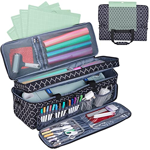 NICOGENA Double Layer Carrying Case with Mat Pocket for Cricut Maker 3, Explore 3, Multi Large Front Compartments for Tools, Accessories and Supplies, Lantern Black - Image 1