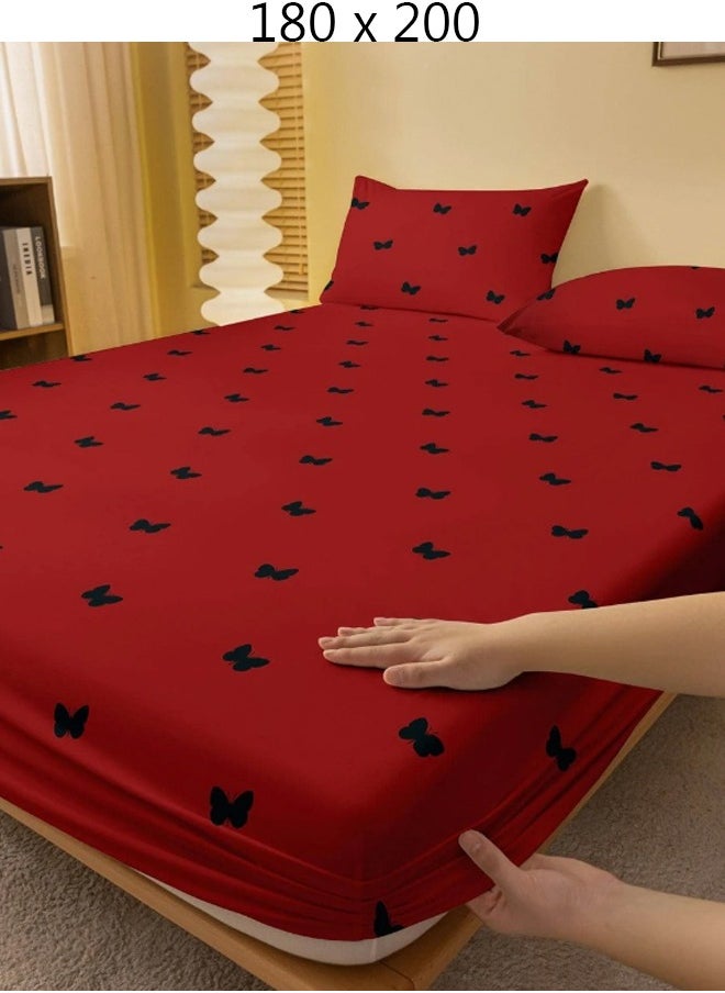 Generic Single Fitted Bed Sheet Red 180 x 200 cm Without Pillow Cover  - Image 2