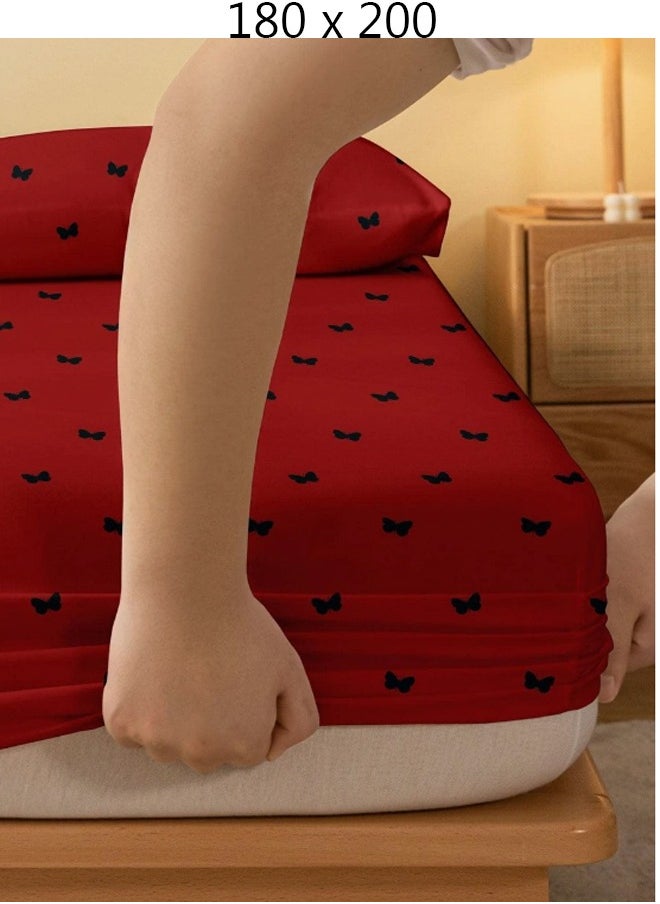 Generic Single Fitted Bed Sheet Red 180 x 200 cm Without Pillow Cover  - Image 1
