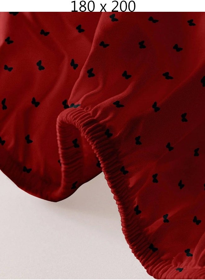 Generic Single Fitted Bed Sheet Red 180 x 200 cm Without Pillow Cover  - Image 3