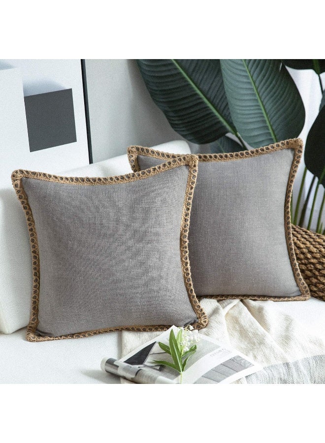 Phantoscope Pack of 2 Farmhouse Decorative Solid Throw Decorative Pillow Cover Burlap Linen Trimmed Tailored Edges Grey 22 x 22 inches 55 x 55 cm - Image 3
