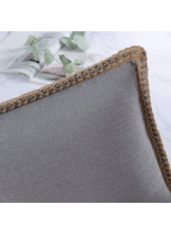 Phantoscope Pack of 2 Farmhouse Decorative Solid Throw Decorative Pillow Cover Burlap Linen Trimmed Tailored Edges Grey 22 x 22 inches 55 x 55 cm - Image 2