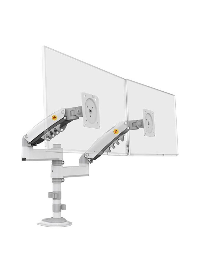 ان بي ايرجونوميك حامل شاشة الكمبيوتر لطاولة ذو ذراعين المزود بنابض غازي H180W يدعم شاشتين من 17" إلى 27" بوزن يصل إلى 19.8 رطل لكل شاشة، توافق مع معايير فيسا 75x75 و100x100، دوران 360°، تعديلات إمالة ودوران، لون أبيض - NB-H180W - Image 1