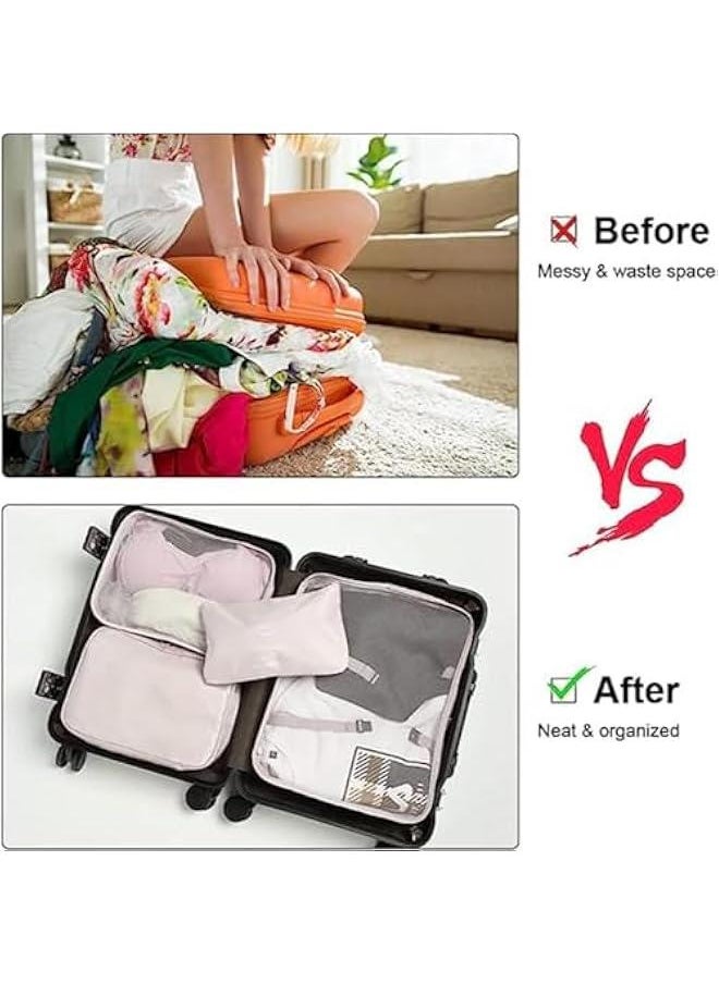 HOOKOR 8 Set Packing Cubes for Suitcases, Travel Luggage Packing Organizers with Laundry Bag, Compression Storage Shoe Bag, Clothing Underwear Bag, for Man & Women (Beige)  - Image 5