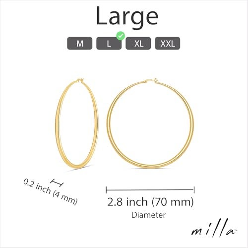 MILLA 14K Gold Hoop Earrings For Women, Silver Hoop Earrings & Rose Gold Earrings with Graduated Curvature (14K Gold Plated/Large - 2.8 in) - Image 3
