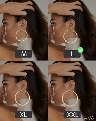 MILLA 14K Gold Hoop Earrings For Women, Silver Hoop Earrings & Rose Gold Earrings with Graduated Curvature (14K Gold Plated/Large - 2.8 in) - Image 4